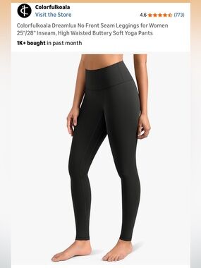 Colorfulkoala Dreamlux No Front Seam Black Leggings